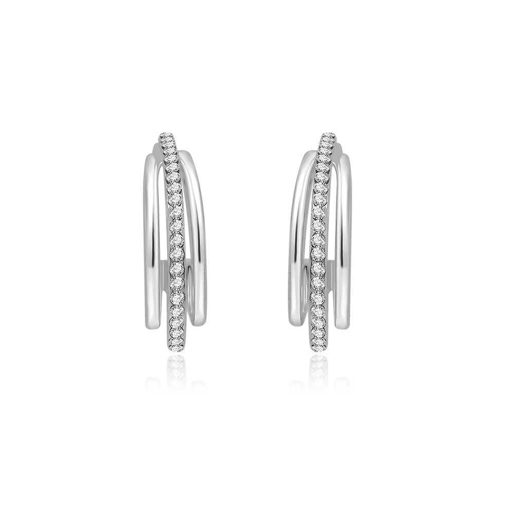 Dazzling Clear CZ Cluster Oval Hoops Ear Studs